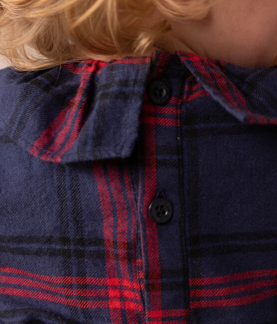 Langärmelige Baby-Bluse aus Flanell blau SMOKING/weiss MULTICO