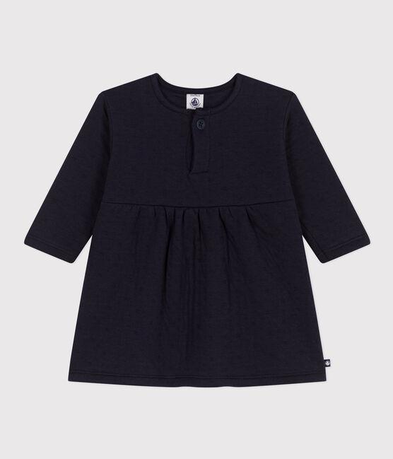 Bedrucktes langärmeliges Babykleid aus gestepptem Doppeljersey blau SMOKING