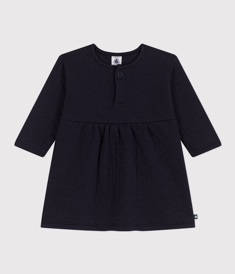 Bedrucktes lang&auml;rmeliges Babykleid aus gestepptem Doppeljersey blau