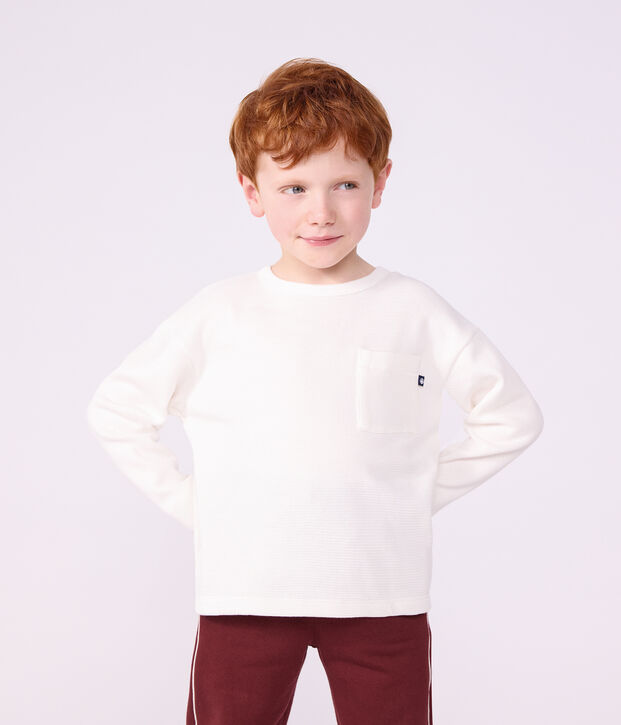 Lang&auml;rmeliges Kinder-T-Shirt aus einfarbiger Baumwolle weiss