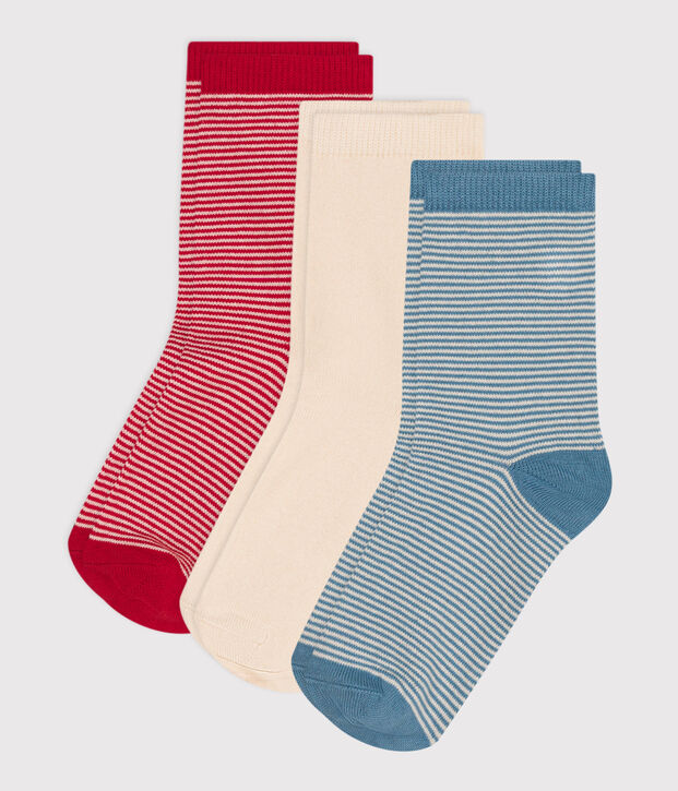 3er-Set gestreifte Kindersocken aus Baumwolle vielfarbig