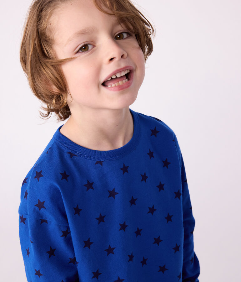 Lang&auml;rmeliges Kinder-T-Shirt aus bedruckter Baumwolle blau/blau