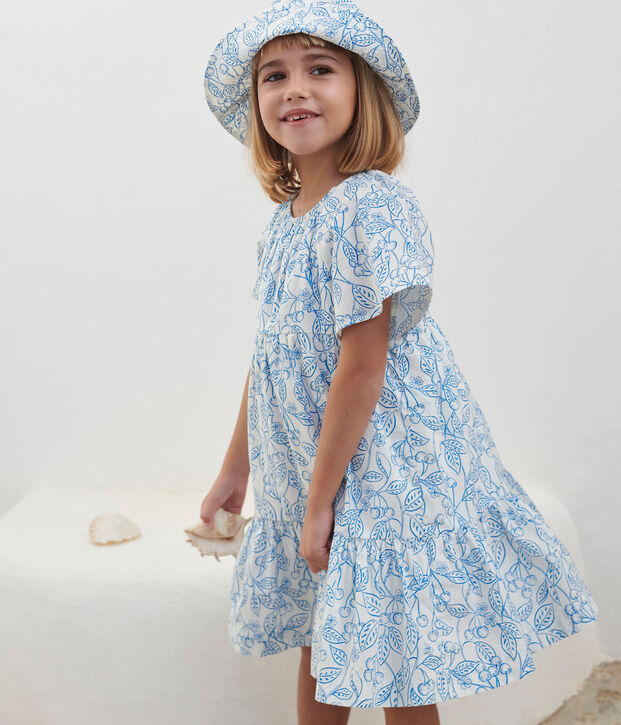 Kurz&auml;rmeliges Kinder-Kleid aus bedruckter Baumwolle blau/blau