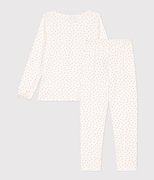 Kinderpyjama aus Baumwolle mit Herzmotiv f&uuml;r M&auml;dchen weiss/rosa