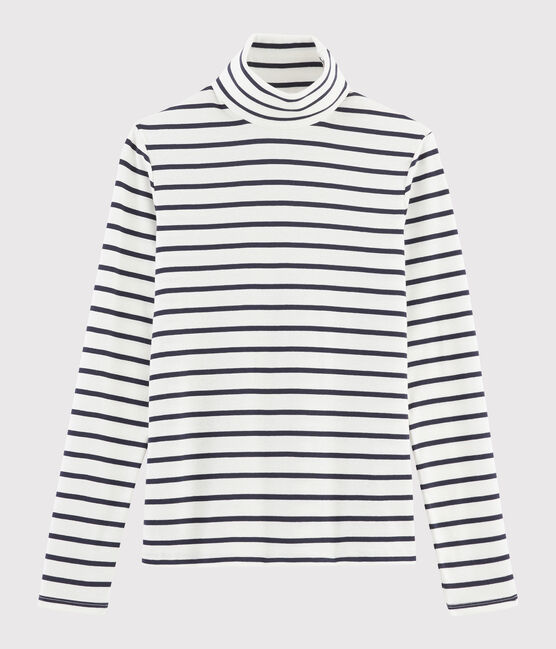 Rollkragenshirt aus gestreifter Baumwolle für Damen weiss MARSHMALLOW/blau SMOKING