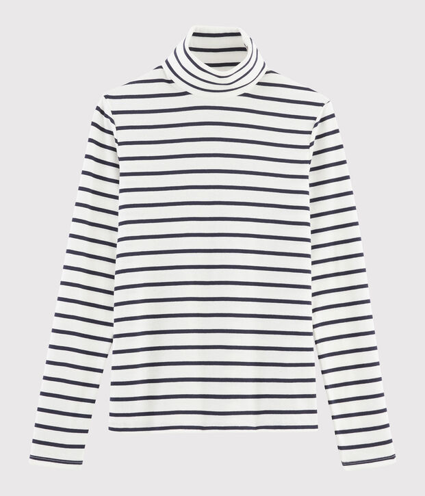 Rollkragenshirt aus gestreifter Baumwolle f&uuml;r Damen weiss/blau