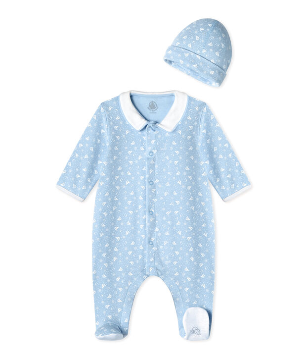 Unisex-Baby-Strampler und M&uuml;tze f&uuml;r Neugeborene blau/weiss
