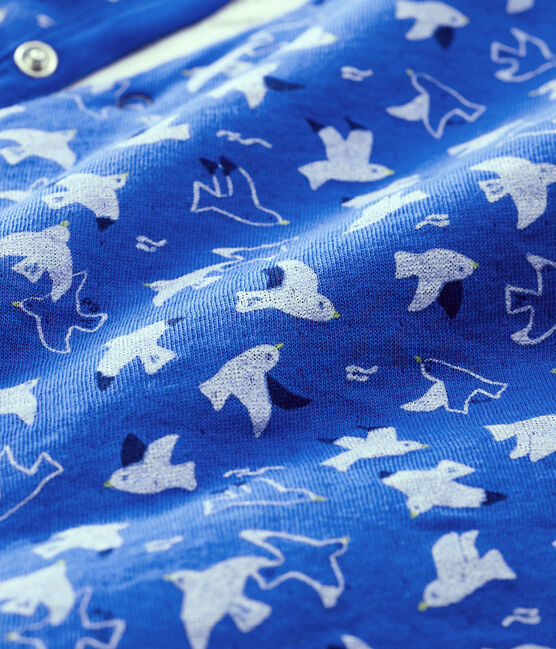 Langer Baby-Overall aus gestepptem Doppeljersey aus Bio-Baumwolle mit Vogel-Motiv blau COOL/naturfarben MULTICO