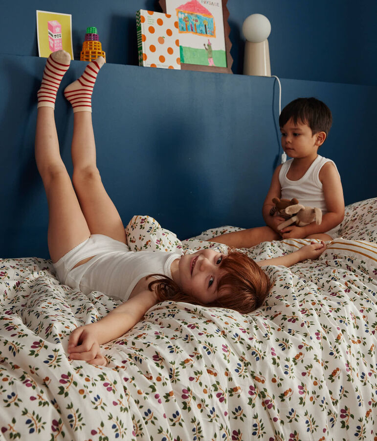 Bett- und Kissenbezug mit Obstmotiv f&uuml;r Kinder weiss/gelb/vielfarbig