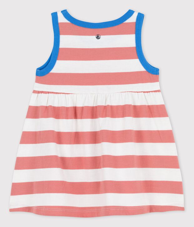 &Auml;rmelloses Babykleid aus gestreiftem Jersey rosa/weiss