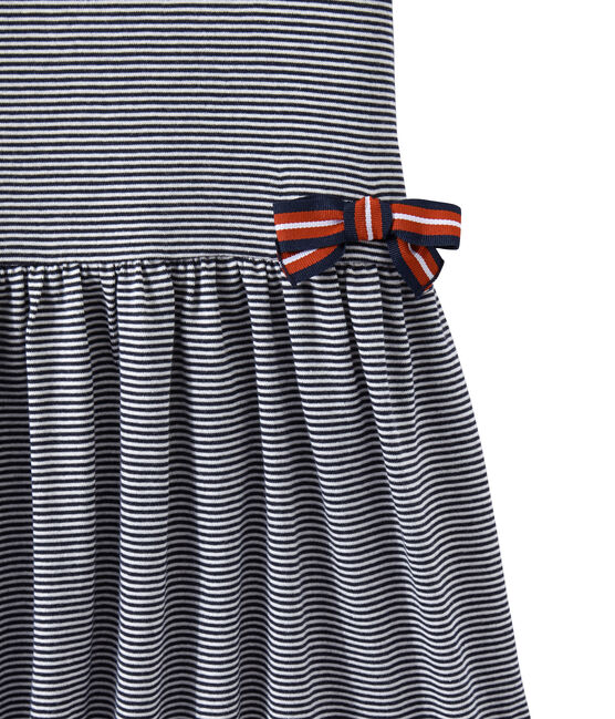 Mädchen-Kleid mit Milleraies-Ringelmuster blau SMOKING/weiss LAIT