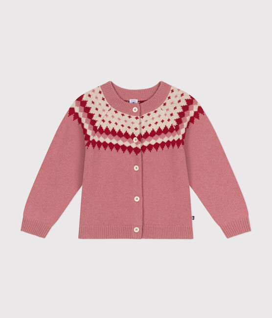 Kinder-Cardigan aus Woll- und Baumwoll-Jacquard für Mädchen rosa ROSEWOOD/ AVALANCHE
