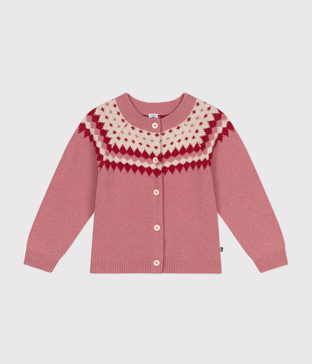 Kinder-Cardigan aus Woll- und Baumwoll-Jacquard f&uuml;r M&auml;dchen rosa/naturfarben