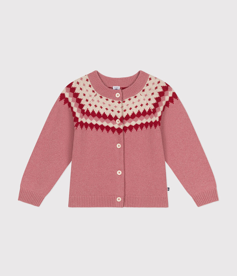 Kinder-Cardigan aus Woll- und Baumwoll-Jacquard f&uuml;r M&auml;dchen rosa/naturfarben