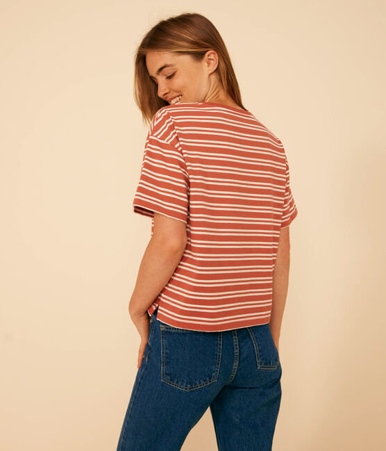 Damen-T-Shirt Le Boxy aus gestreifter Baumwolle FAMEUX/ AVALANCHE