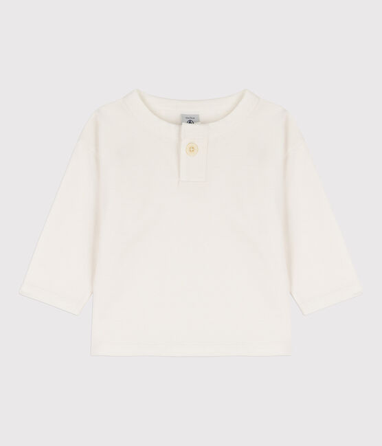 Langärmeliges Baby-T-Shirt aus Baumwolle weiss MARSHMALLOW