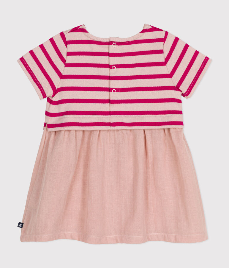 Kurz&auml;rmeliges Babykleid aus dickem Jersey und Musselin rosa/rosa