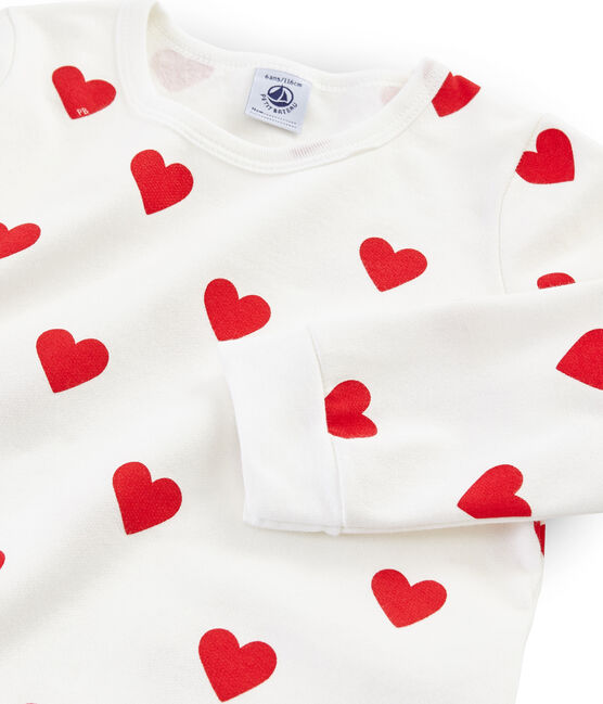 Molton-Pyjama für kleine Mädchen-Jungen weiss MARSHMALLOW/rot TERKUIT