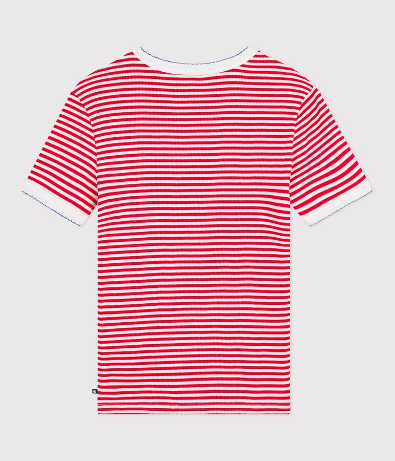 Kurz&auml;rmeliges Damen T-Shirt aus Baumwolle mit Streifen rot/weiss