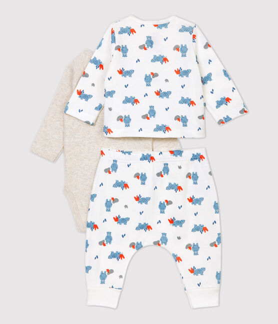 Dreiteiliges Baby-Set aus Bio-Baumwolle mit Bären-Muster weiss MARSHMALLOW/weiss MULTICO