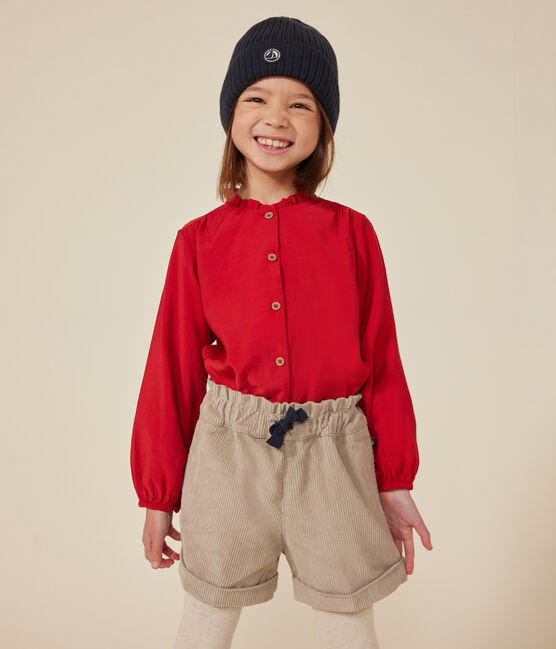 Langärmelige Kinder-Bluse aus Leinenstoff für Mädchen rot AURORA