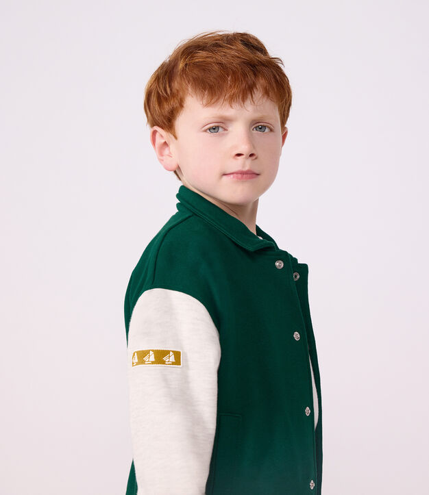 Kinder College-Jacke aus Baumwolle im Colorblock gr&uuml;n/beige
