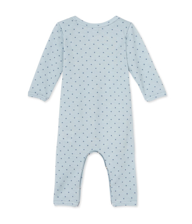 Kurzer Baby-Jungen-Einteiler aus Wolle/Baumwolle blau/grau