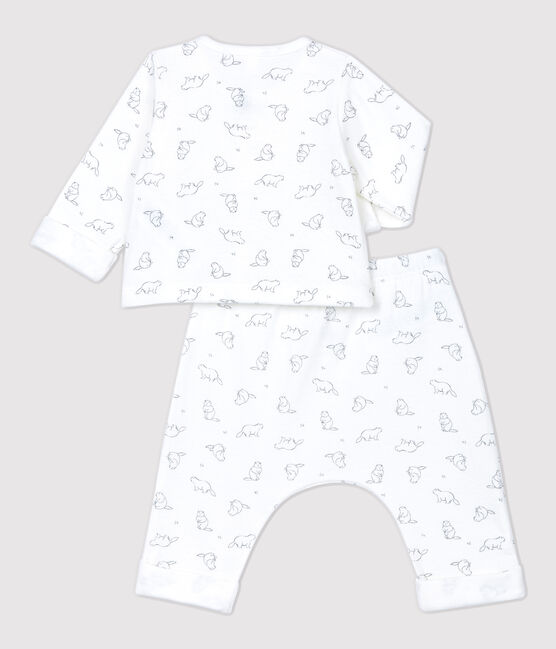 Zweiteiliges Baby-Set aus Bio-Baumwolle mit Murmeltier-Muster weiss MARSHMALLOW/grau GRIS