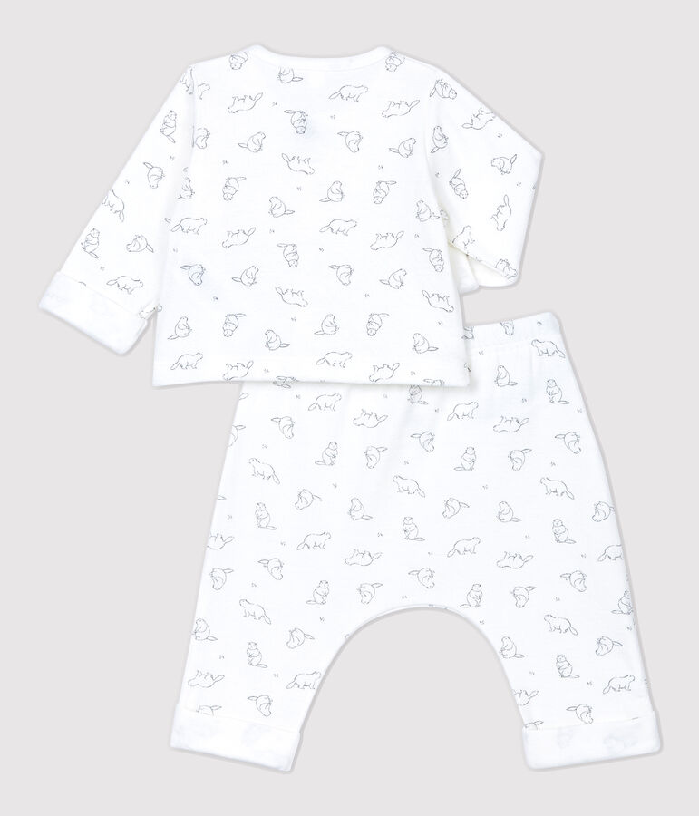 Zweiteiliges Baby-Set aus Bio-Baumwolle mit Murmeltier-Muster weiss/grau
