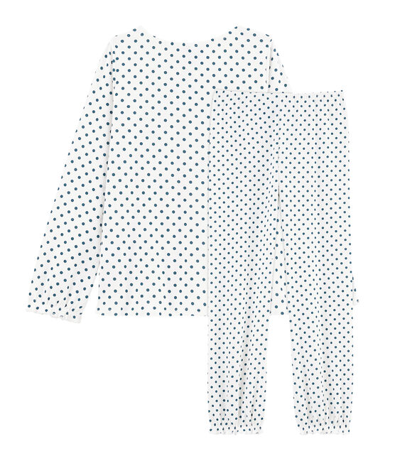 Rippstrick-Pyjama für Mädchen weiss MARSHMALLOW/blau CONTES