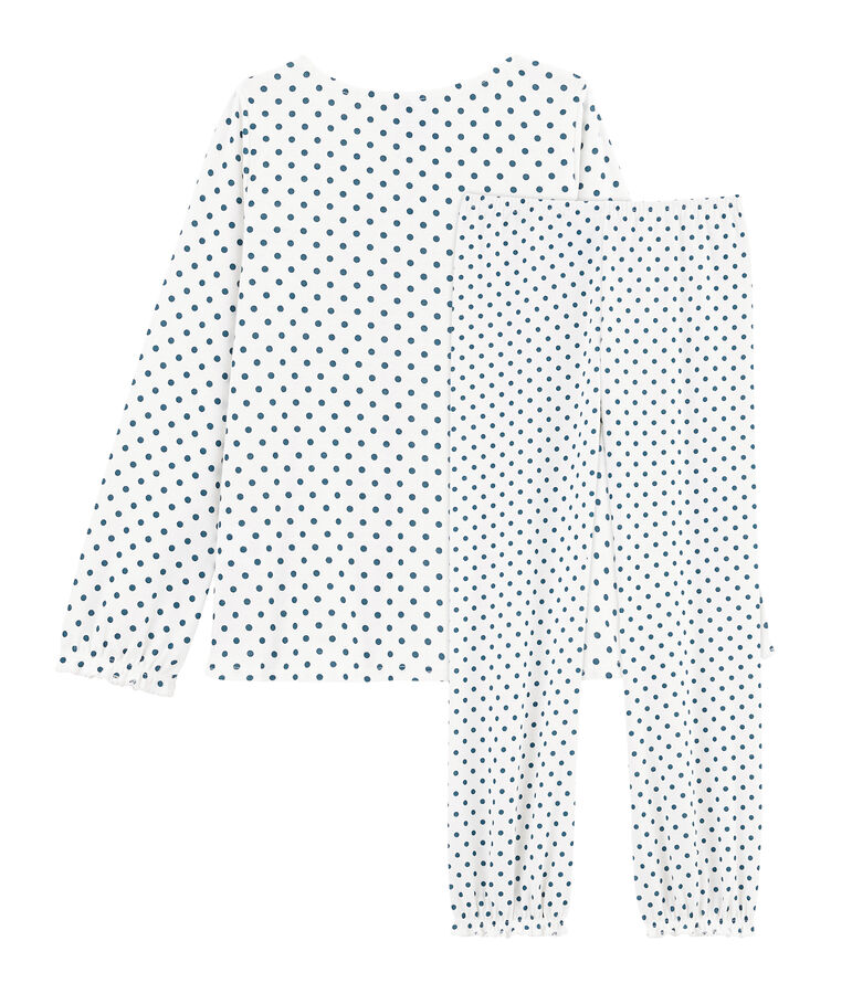 Rippstrick-Pyjama f&uuml;r M&auml;dchen weiss/gr&uuml;n