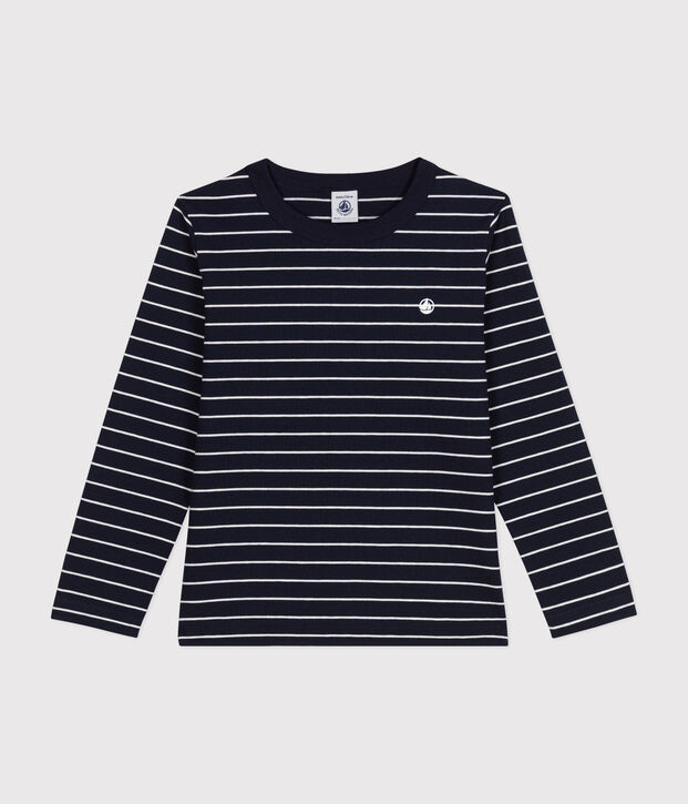 Lang&auml;rmeliges Kinder-T-Shirt aus Baumwolle f&uuml;r Jungen blau/weiss