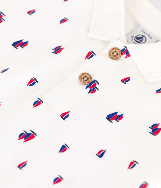 Kurzärmeliges Baby-Poloshirt aus feinem Jersey weiss MARSHMALLOW/weiss MULTICO
