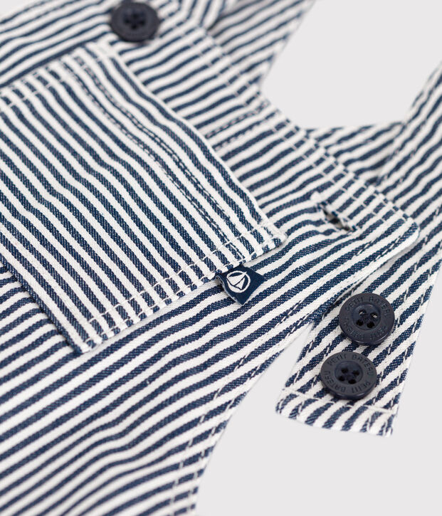 Lange Baby-Latzhause aus Leinenstoff blau/weiss