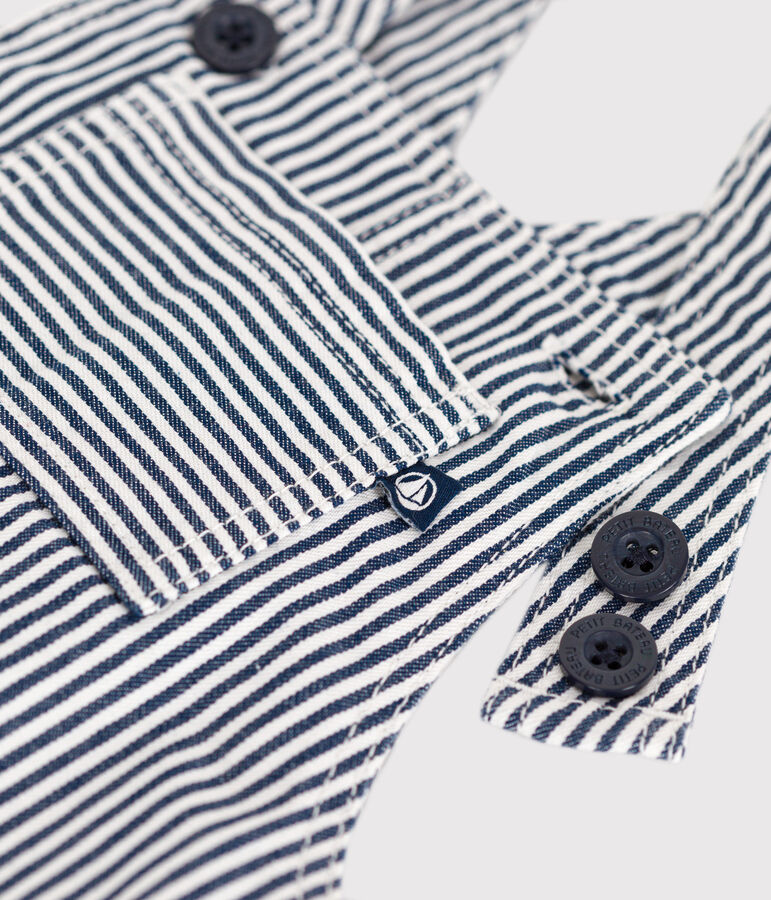 Lange Baby-Latzhause aus Leinenstoff blau/weiss