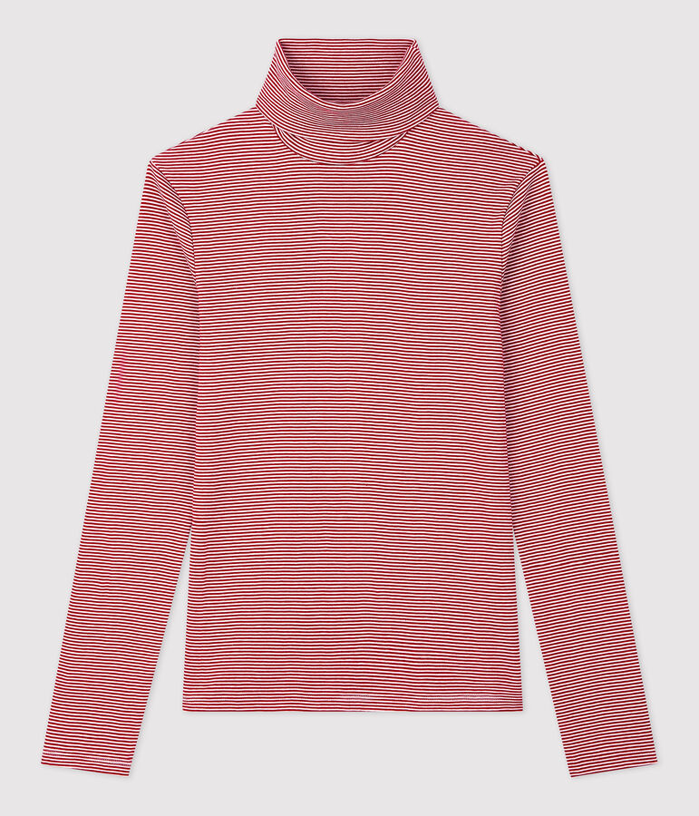 Klassischer Unterziehpullover aus gestreifter Baumwolle f&uuml;r Damen rot/weiss