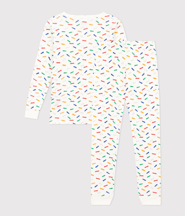 K&ouml;rpernaher Kinderpyjama aus Baumwolle mit Skateboard-Printmotiv weiss/vielfarbig