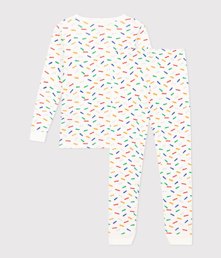 K&ouml;rpernaher Kinderpyjama aus Baumwolle mit Skateboard-Printmotiv weiss/vielfarbig