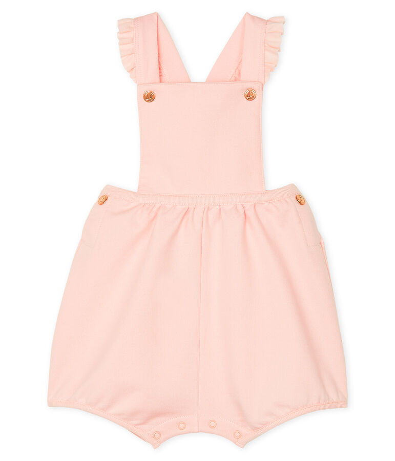 Kurze Baby-Latzhose aus Molton f&uuml;r M&auml;dchen rosa