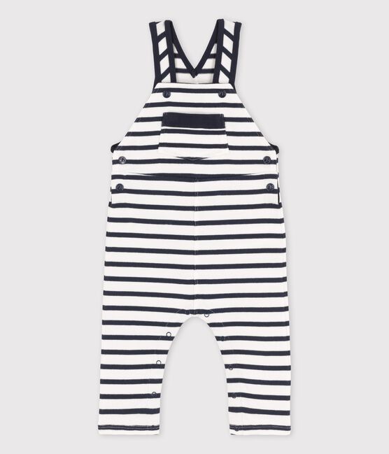Lange Baby-Latzhose aus Bio-Jersey weiss MARSHMALLOW/blau SMOKING