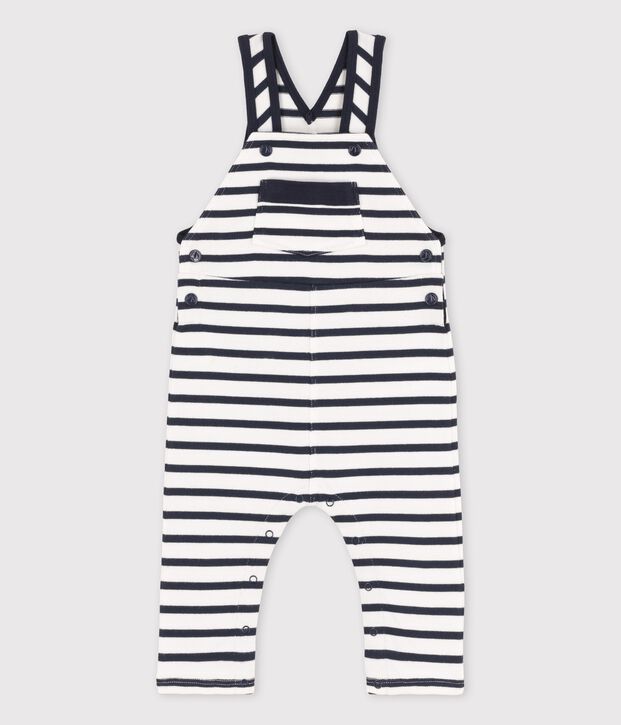 Lange Baby-Latzhose aus Bio-Jersey weiss/blau