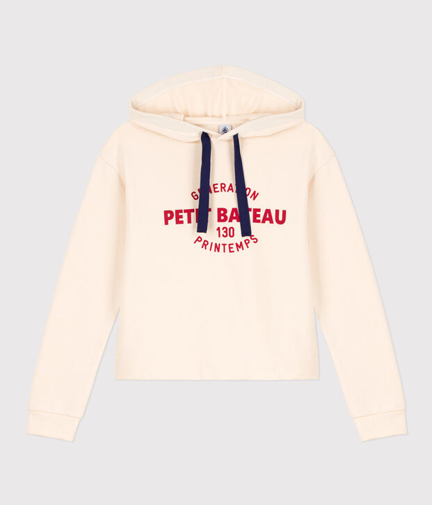 Kapuzen-Sweatshirt aus Molton f&uuml;r Damen naturfarben