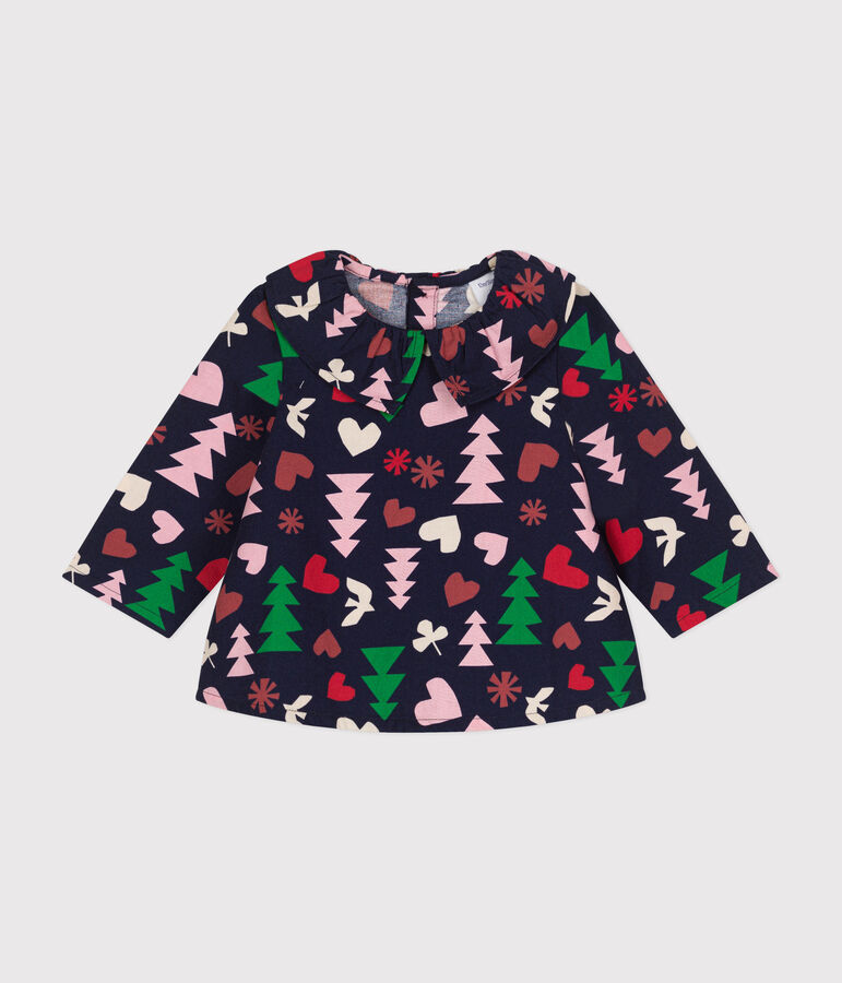 Baby-Bluse aus Flanell. blau/vielfarbig