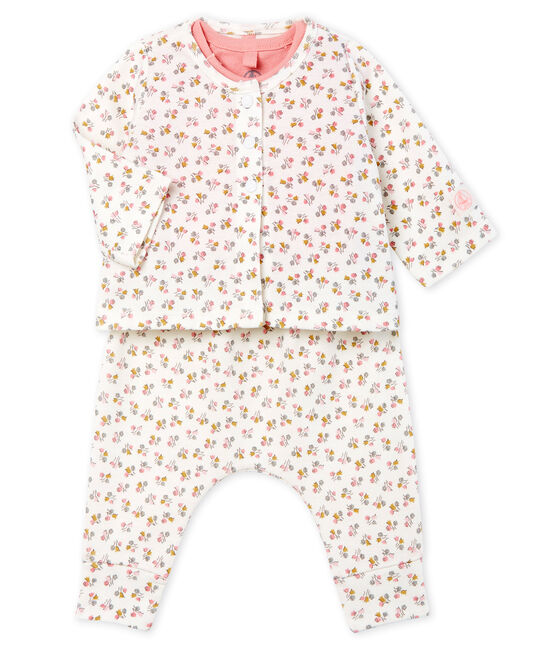 3-teiliges Baby-Set aus Rippstrick für Mädchen weiss MARSHMALLOW/weiss MULTICO