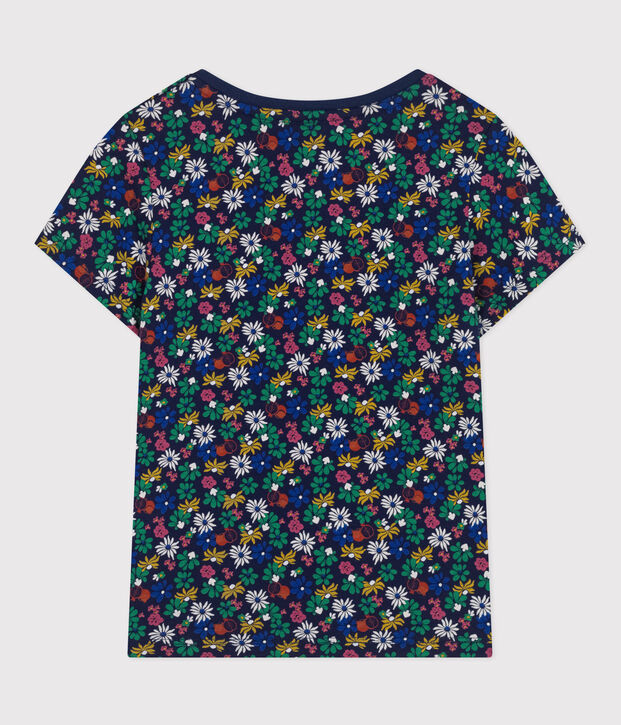Gemustertes M&auml;dchen-T-Shirt aus leichtem Jerseystoff blau/vielfarbig