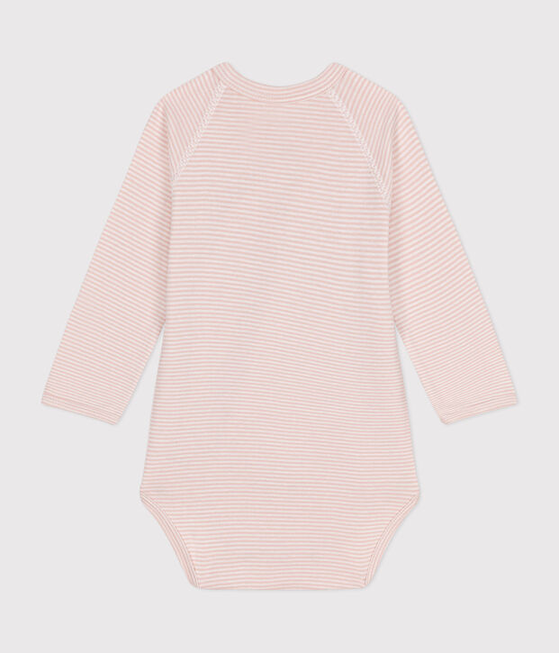 Lang&auml;rmeliger Baby-Wickelbody aus Baumwolle rosa/weiss