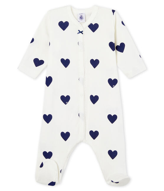 Baby-Strampler aus Rippstrick für Mädchen-Jungen weiss MARSHMALLOW/blau MEDIEVAL