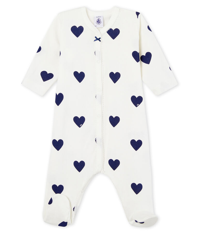 Baby-Strampler aus Rippstrick f&uuml;r M&auml;dchen-Jungen weiss/blau