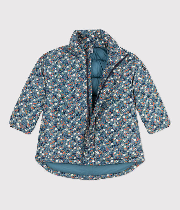 Halblange bedruckte Kinder-Winterjacke f&uuml;r M&auml;dchen blau/vielfarbig