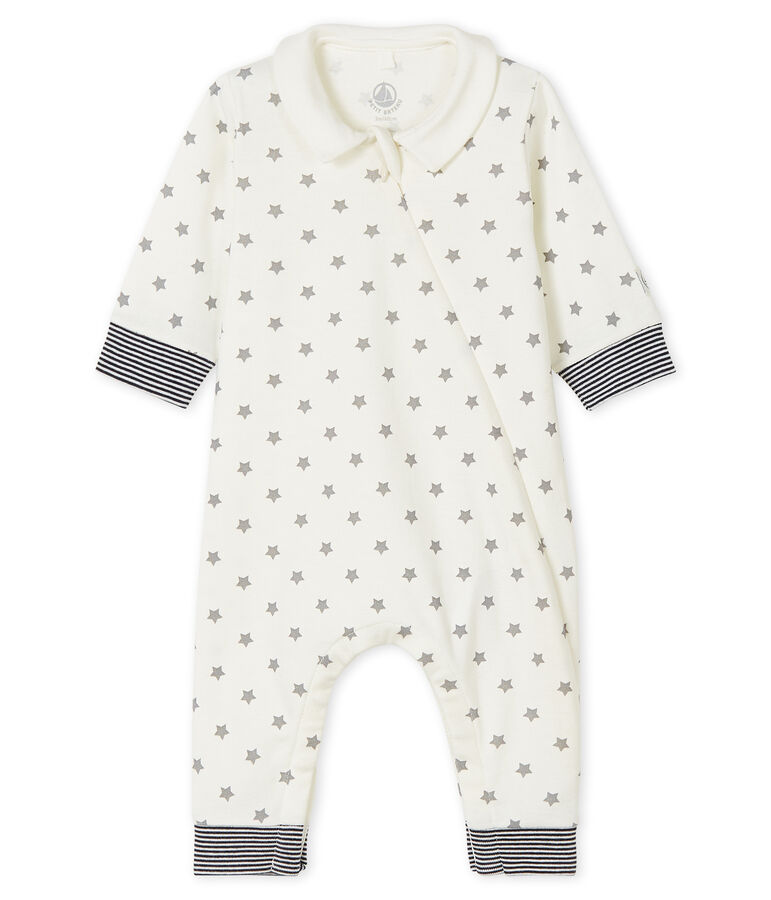 Baby-Strampler mit Sternenmuster aus Rippstrick weiss MARSHMALLOW/grau GRIS